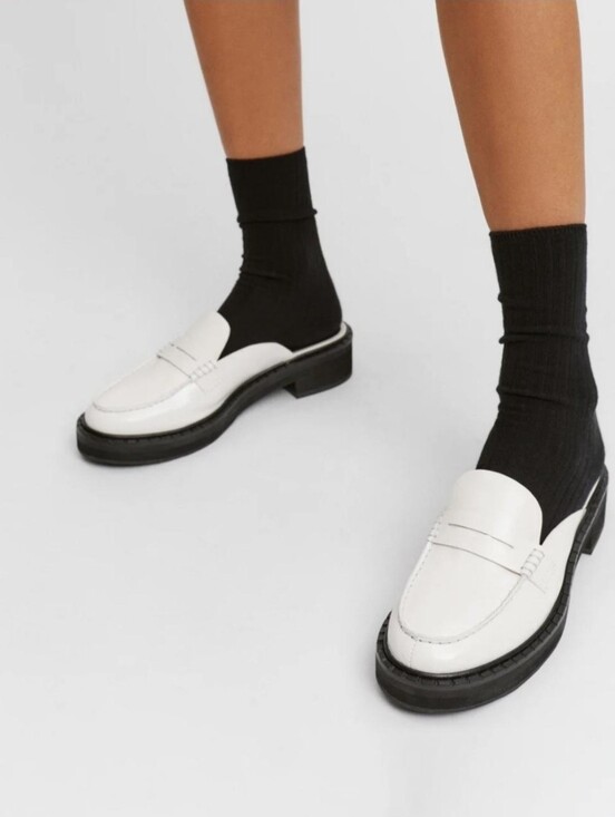 Reformation Shoes - Reformation Angie White Penny Loafers with Black Sole Size 5.5